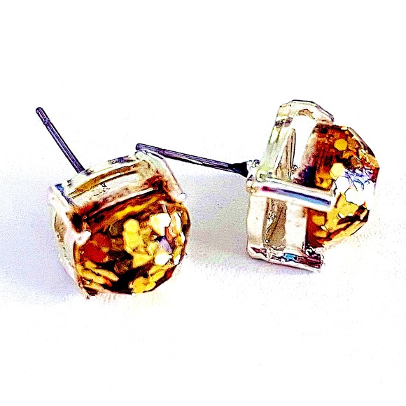 kate spade square gold glitter stud earrings - Picture 7 of 7